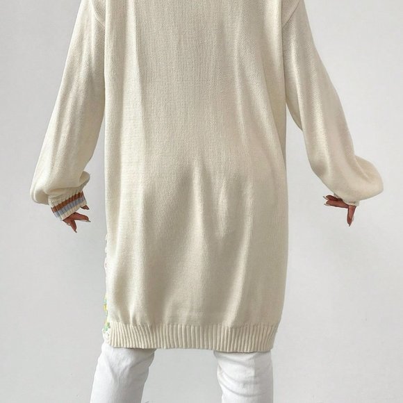 Multicolor Casual Womens Geo Pattern Drop Shoulder Open Front Cardigan - Picture 2 of 5